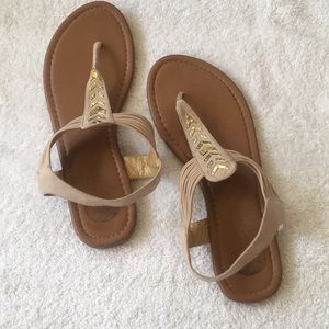 Celebrity Tan and Gold Sandals